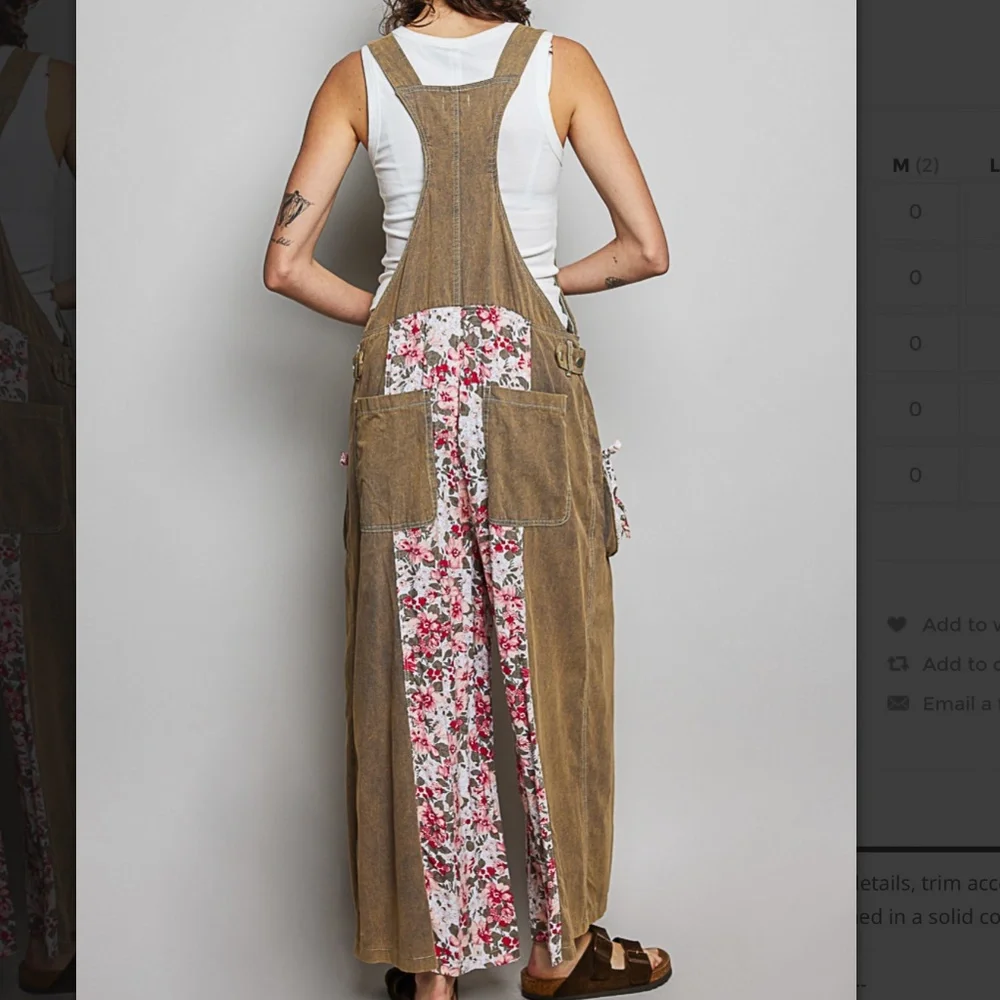 POL Brown Floral-Panel Overalls - Picture 6 of 8